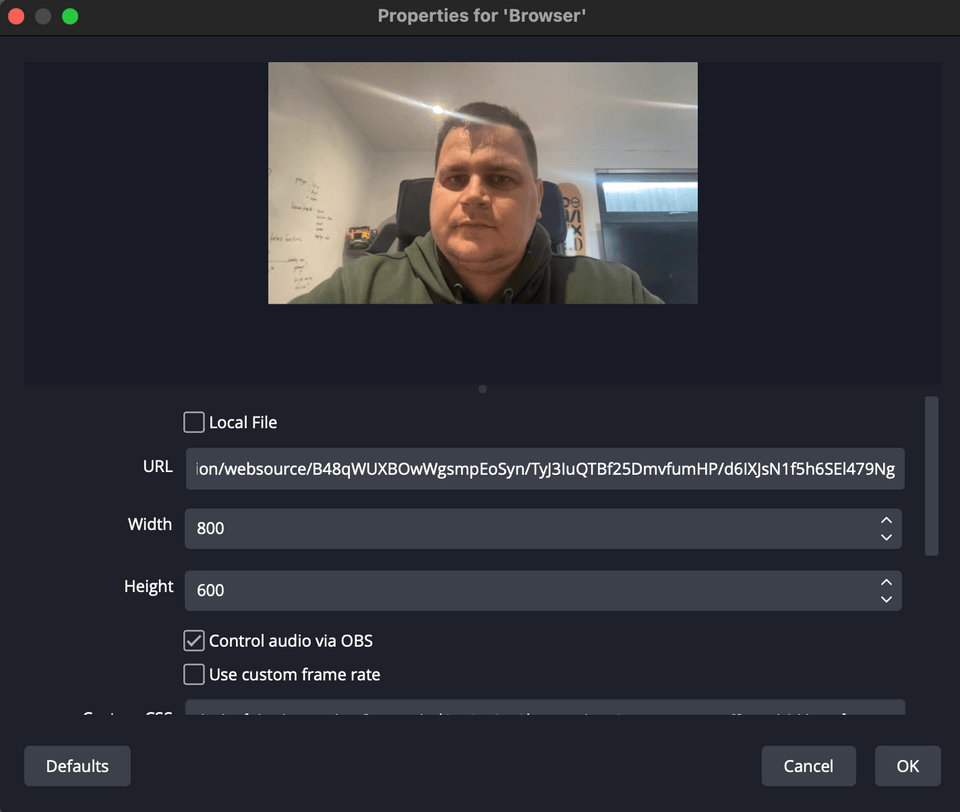 Showing how you add a websource output into OBS